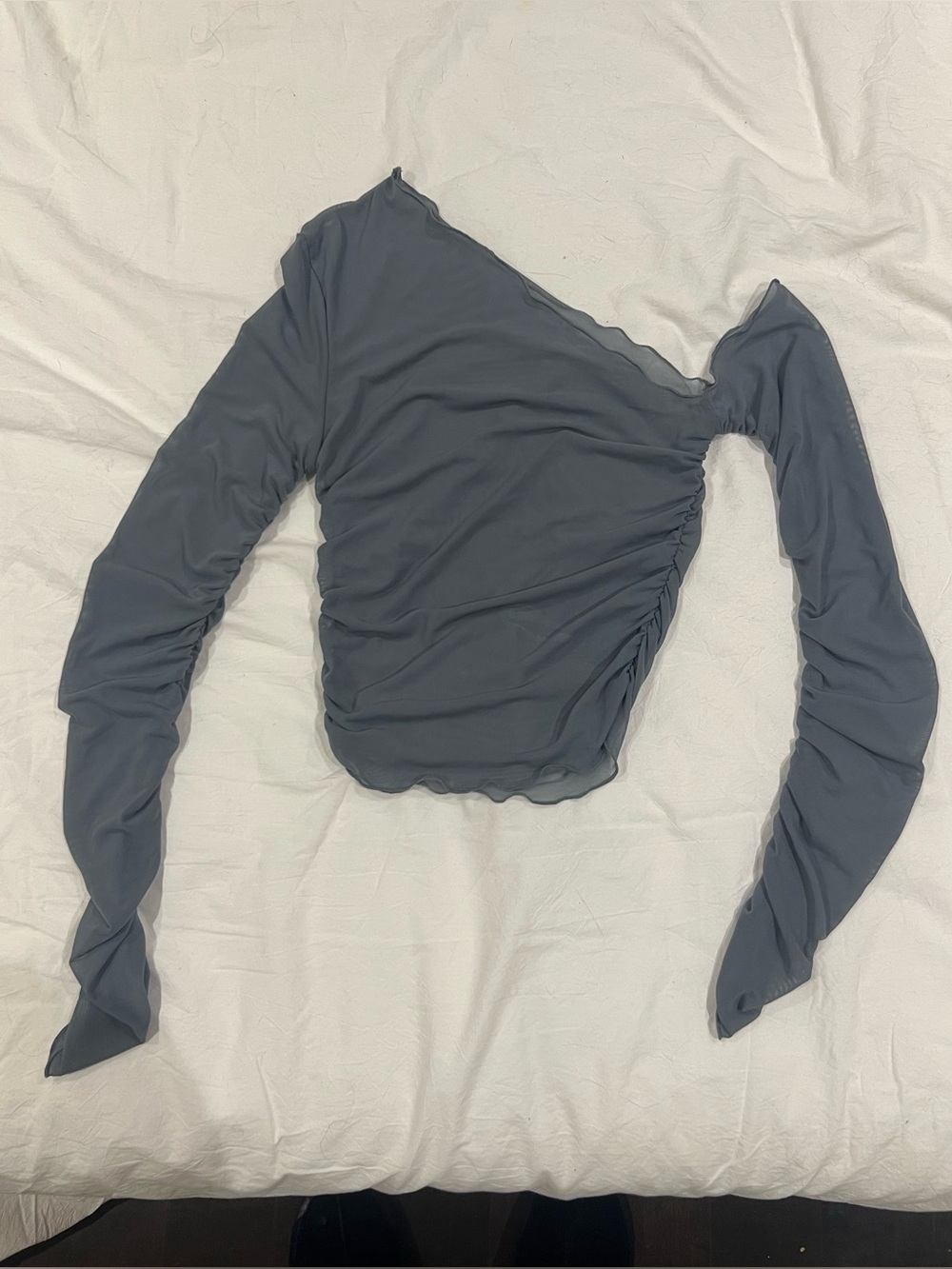 Slate Grey Asymmetrical One Shoulder Long Sleeve